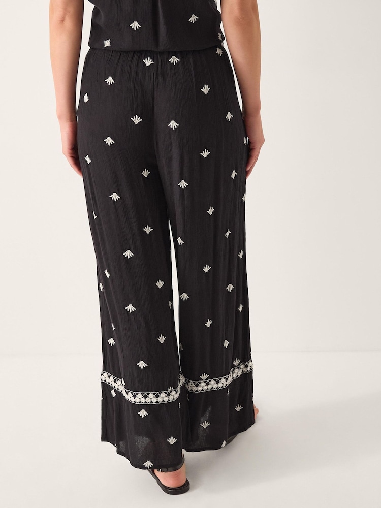 Monsoon Black Samara Embroidered Wide Leg Trousers - Image 2 of 4 Monsoon Black Samara Embroidered Wide Leg Trousers - Image 2 of 4