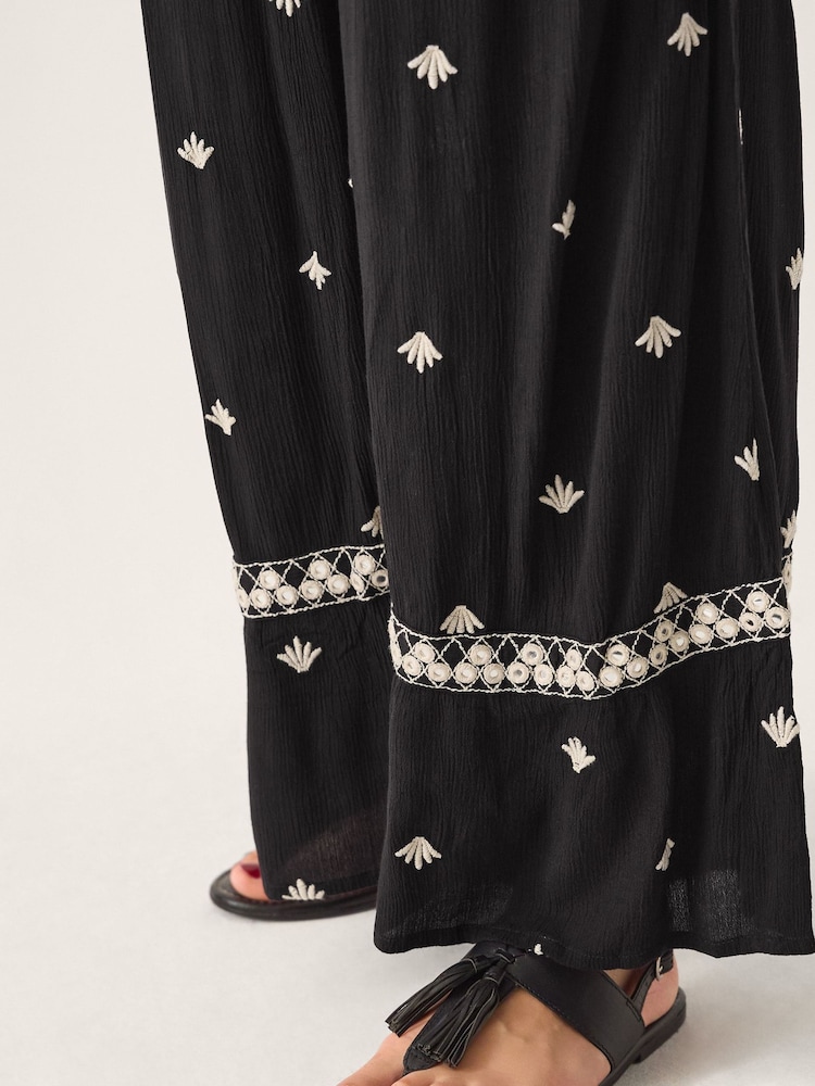 Monsoon Black Samara Embroidered Wide Leg Trousers - Image 4 of 4 Monsoon Black Samara Embroidered Wide Leg Trousers - Image 4 of 4