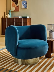 MADE.COM Petrol Blue Velvet Novara Swivel Accent Chair - Image 1 of 5