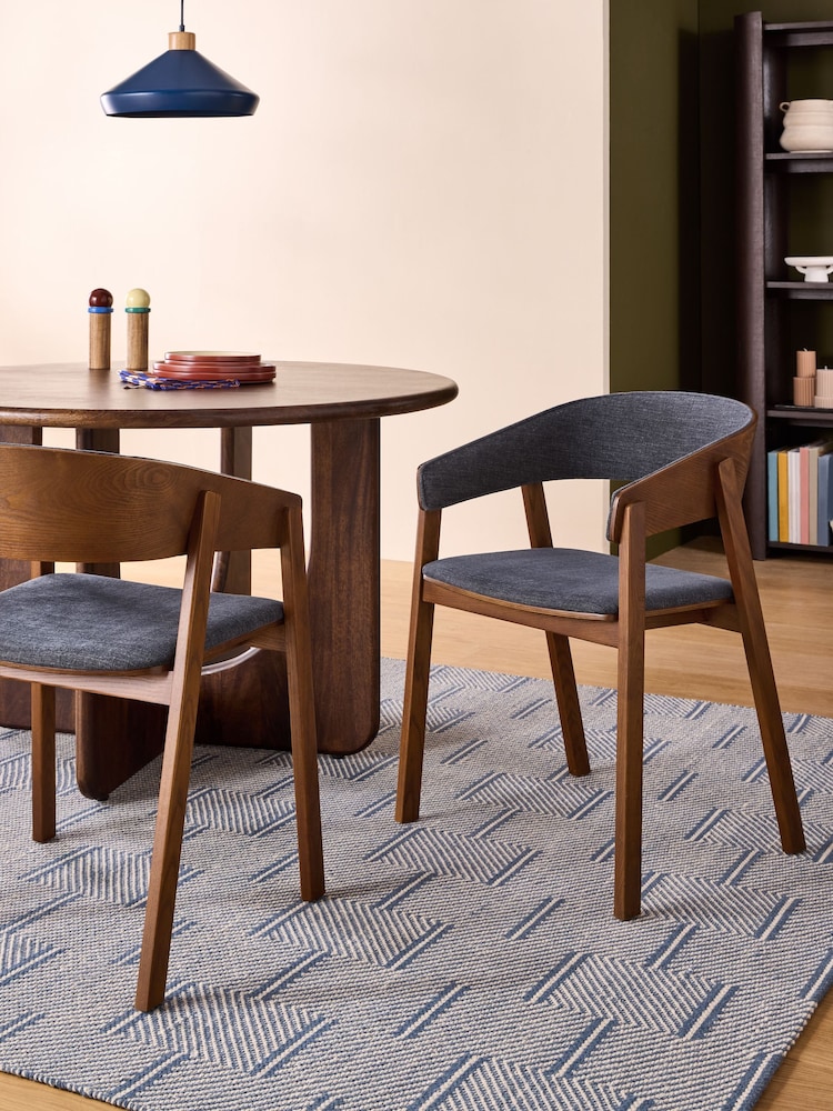 MADE.COM Set of 2 Soft Textured Weave Blue Aster Dining Chairs - Image 1 of 5