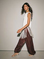 Ecru Sleeveless Asymmetric Fringe Tassel Top - Image 2 of 8