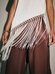 Ecru Sleeveless Asymmetric Fringe Tassel Top - Image 5 of 8