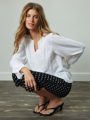 White Long Sleeve Notch Neck Top - Image 1 of 8