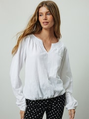 White Long Sleeve Notch Neck Top - Image 3 of 8
