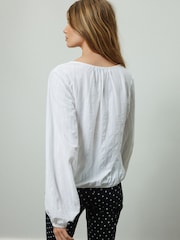 White Long Sleeve Notch Neck Top - Image 4 of 8