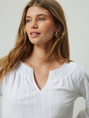 White Long Sleeve Notch Neck Top - Image 5 of 8