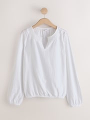 White Long Sleeve Notch Neck Top - Image 6 of 8