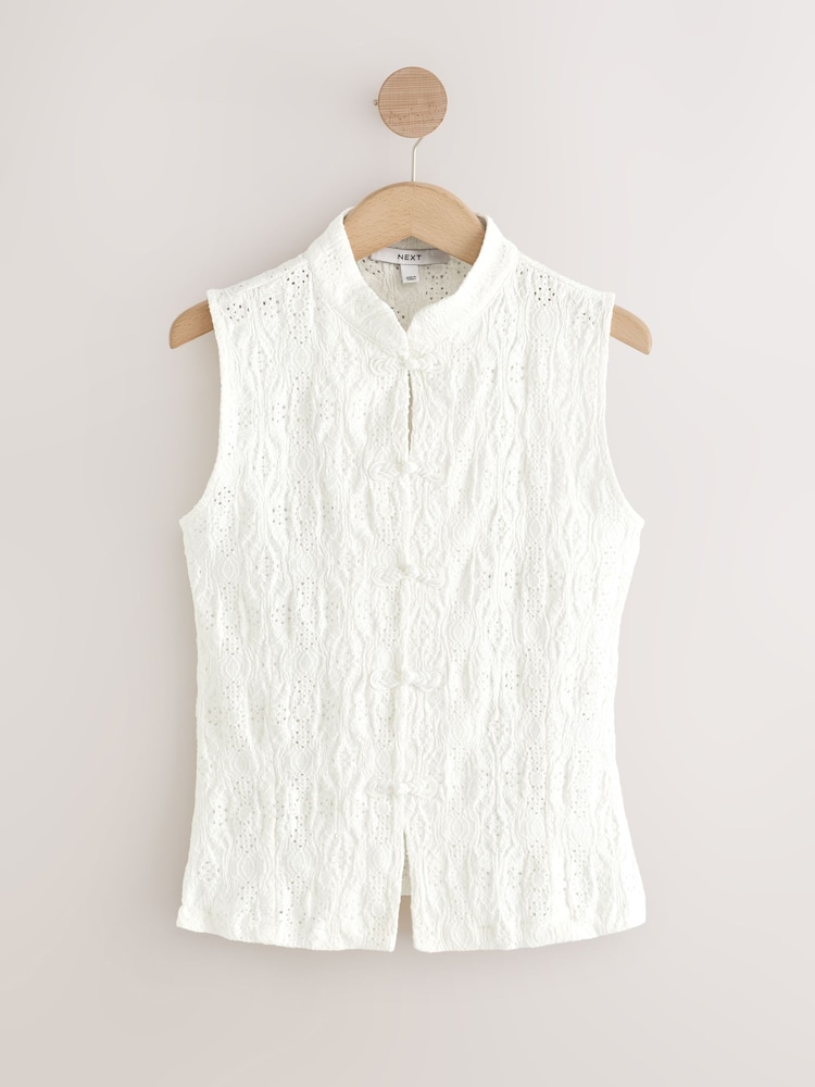 Ecru Sleeveless Lace Fastening Top - Image 1 of 3 Ecru Sleeveless Lace Fastening Top - Image 1 of 3