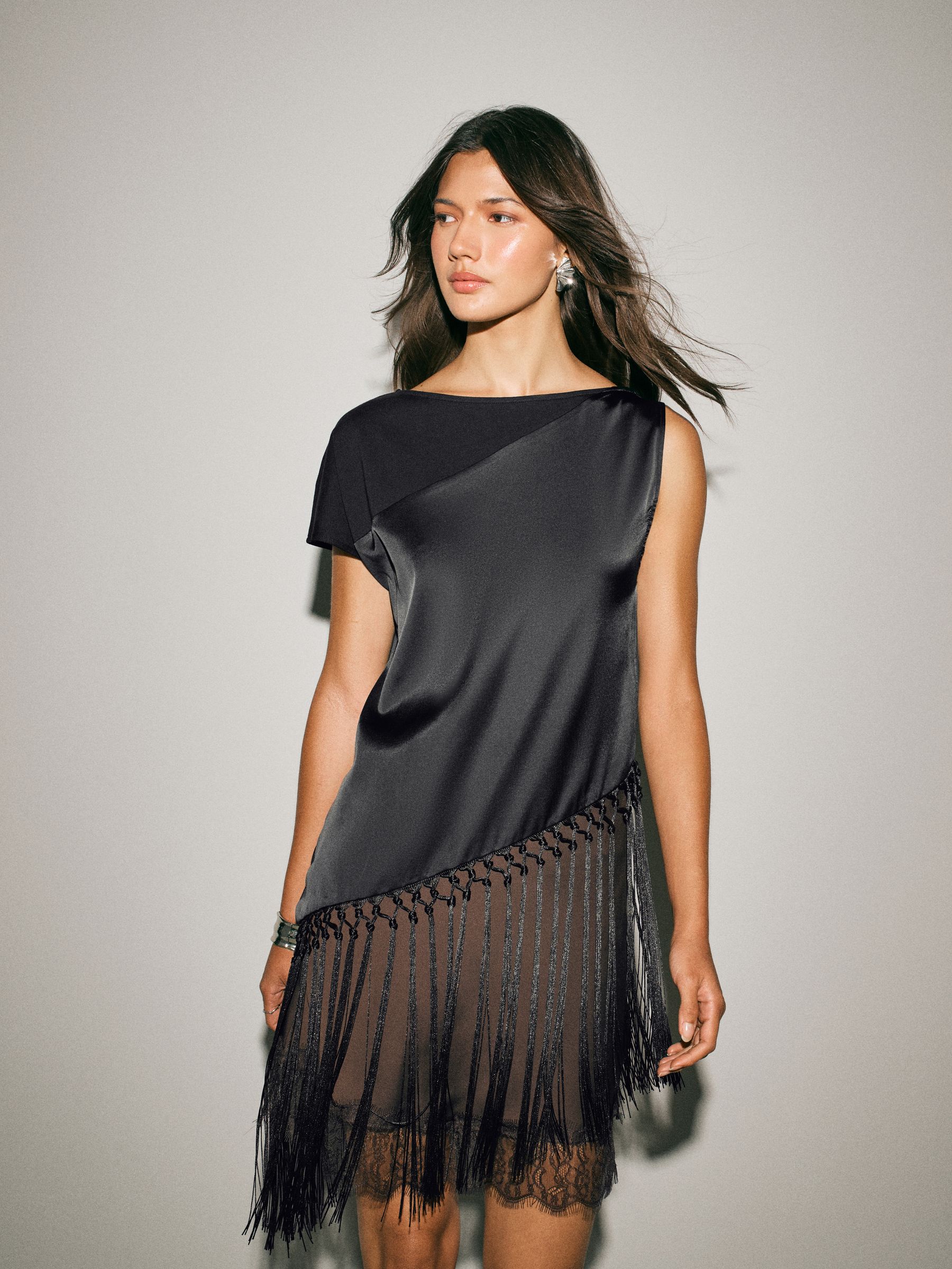 Buy Black Sleeveless Asymmetric Fringe Tassel Top from Next USA