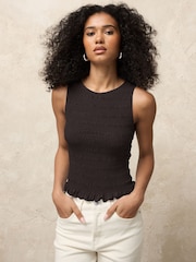 Chocolate Brown Shirred Modal Sleeveless Top - Image 1 of 6