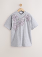 Grey Short Sleeve Floral Embellished T-Shirt - Image 1 of 3