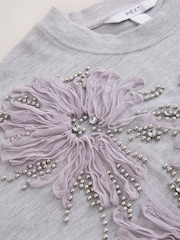 Grey Short Sleeve Floral Embellished T-Shirt - Image 2 of 3