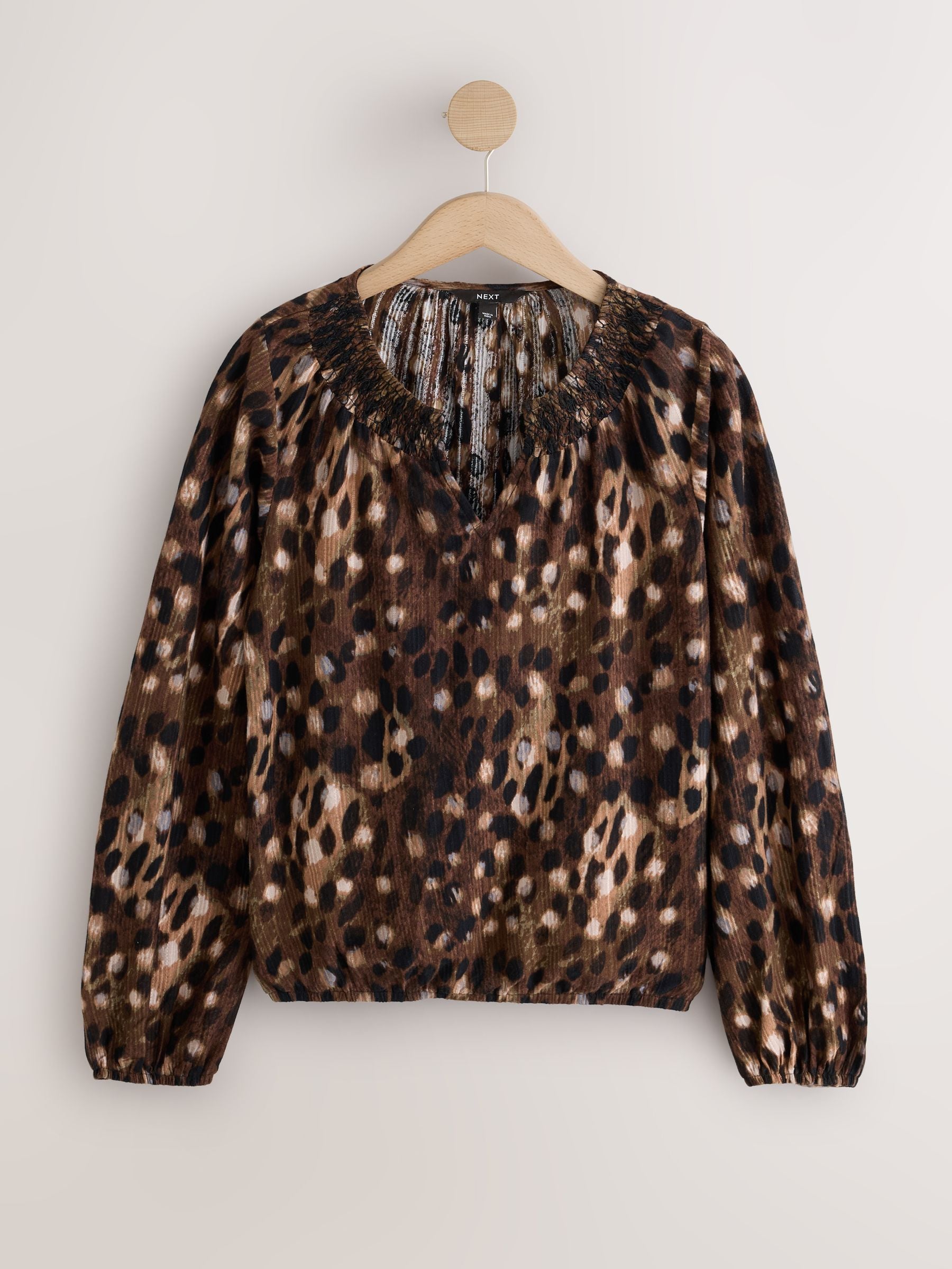 Buy Animal Print Long Sleeve Notch Neck Top from Next USA