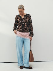 Animal Print Long Sleeve Notch Neck Top - Image 2 of 5