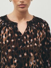Animal Print Long Sleeve Notch Neck Top - Image 3 of 5