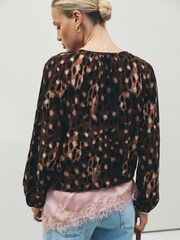 Animal Print Long Sleeve Notch Neck Top - Image 4 of 5