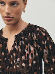 Animal Print Long Sleeve Notch Neck Top - Image 5 of 5