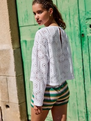 White Crochet Long Sleeve Top - Image 5 of 9