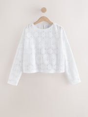 White Crochet Long Sleeve Top - Image 7 of 9