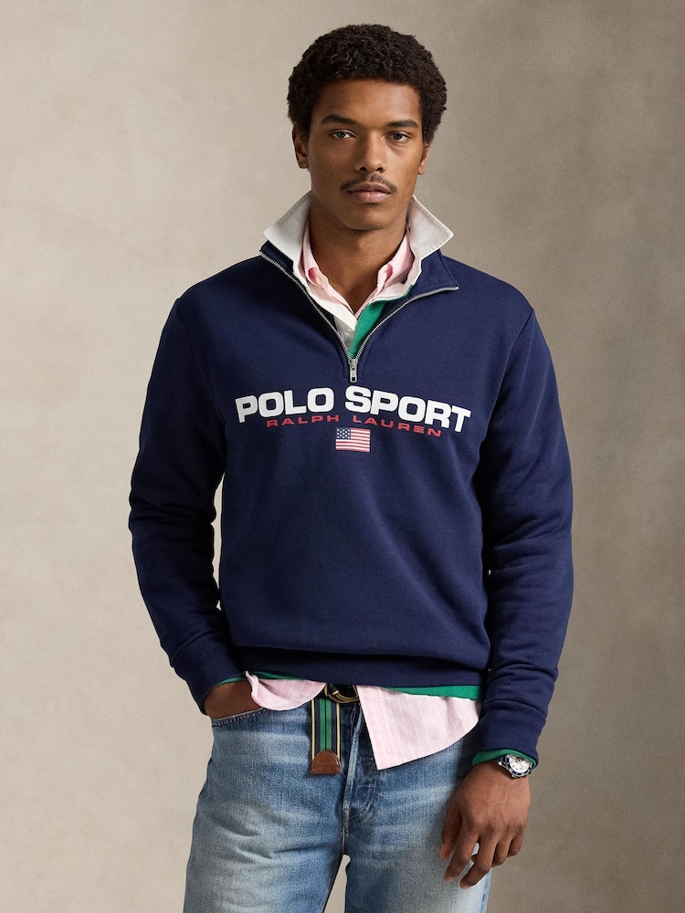 Polo Ralph Lauren Blue Polo Sport Quarter Zip Sweatshirt - Image 1 of 8