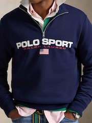 Polo Ralph Lauren Blue Polo Sport Quarter Zip Sweatshirt - Image 4 of 8