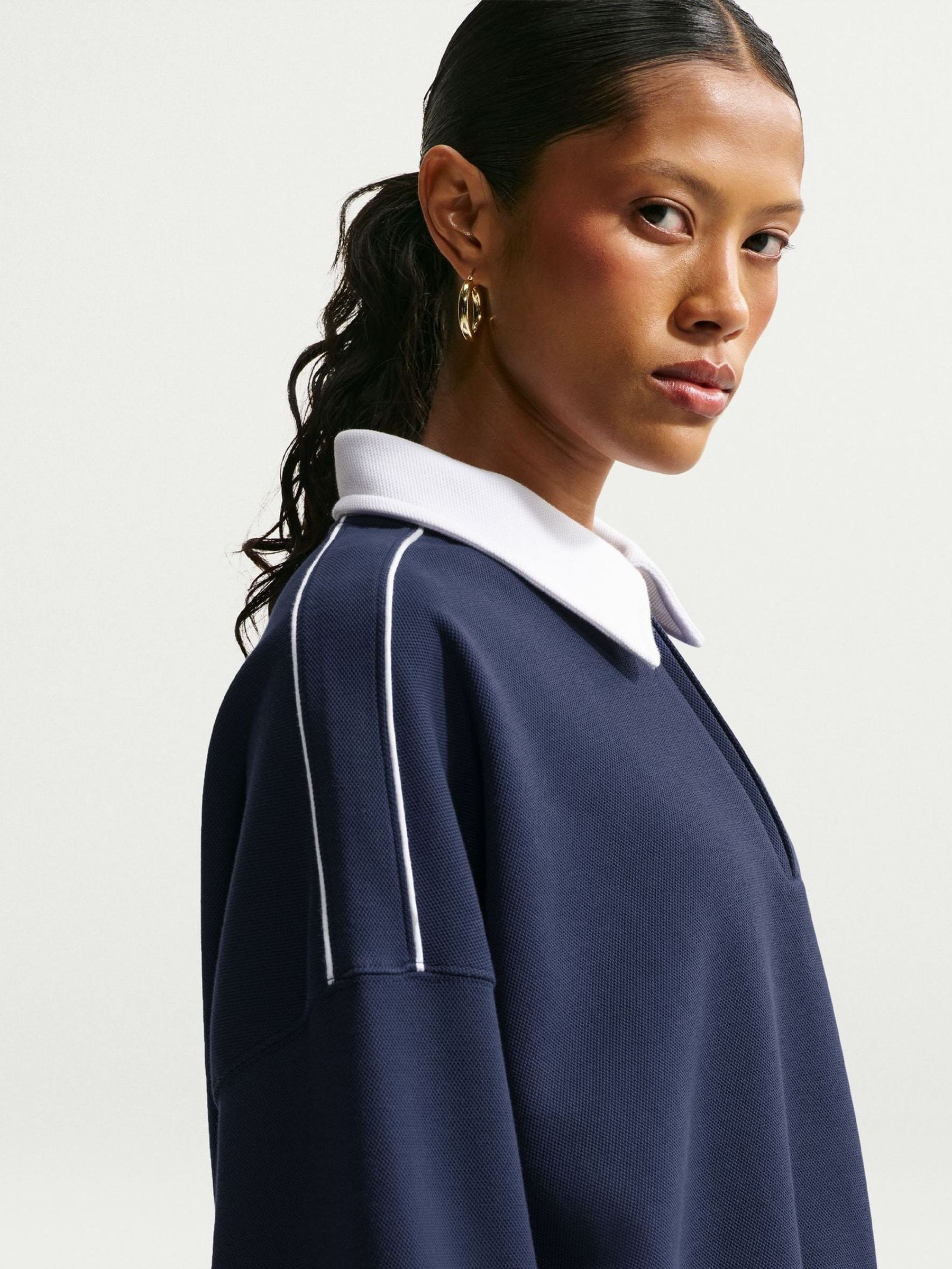 nkmr ストライプ ハーフジップ 長袖シャツ ネイビー　トップスのみ Next：日本 ミッドナイトネイビー - Nike ハーフジップポロ長袖