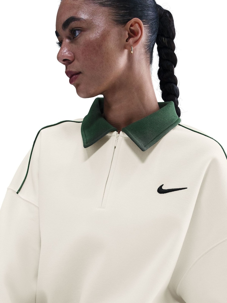 Nike Sail White Half Zip Polo Long Sleeve Top - Image 5 of 5