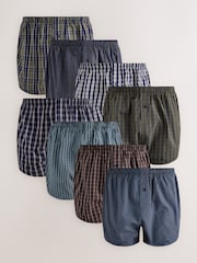 Navy/Green Check 8 pack Woven Pure Boxers - Image 1 of 12