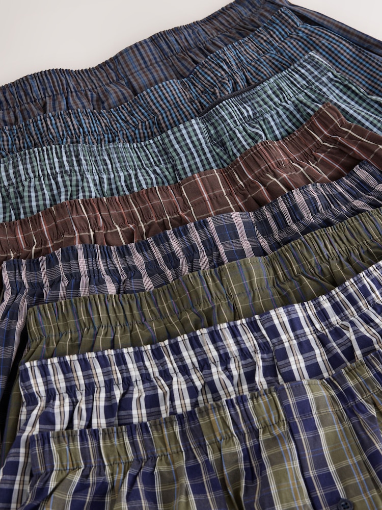 Navy/Green Check 8 pack Woven Pure Boxers - Image 12 of 12