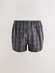 Navy/Green Check 8 pack Woven Pure Boxers - Image 2 of 12