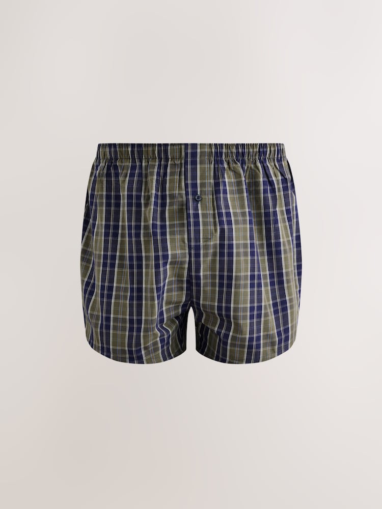 Navy/Green Check 8 pack Woven Pure Boxers - Image 2 of 12
