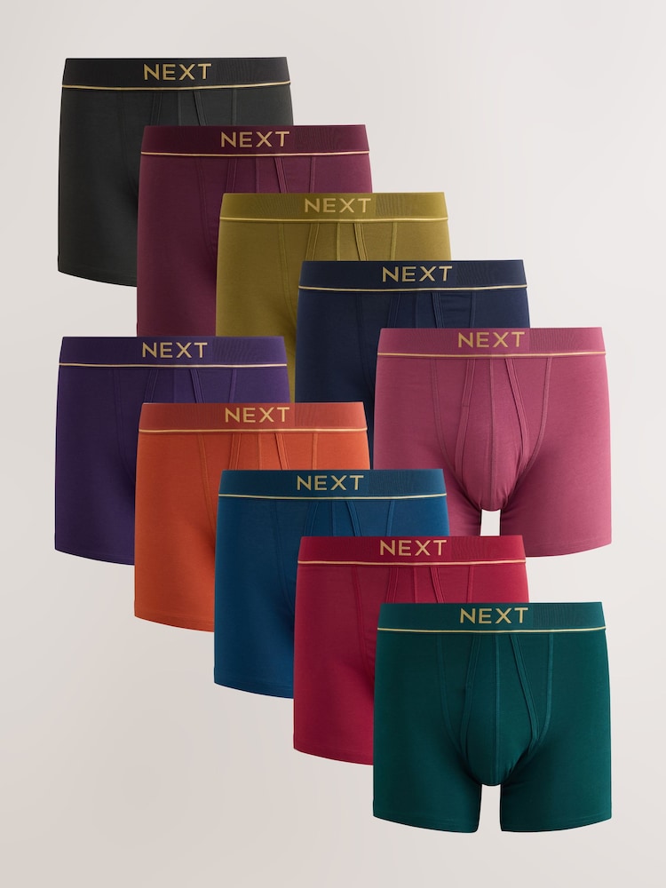 Rich Colour 10 pack A-Front Cotton Rich Boxers - Image 1 of 15 Rich Colour 10 pack A-Front Cotton Rich Boxers - Image 1 of 15