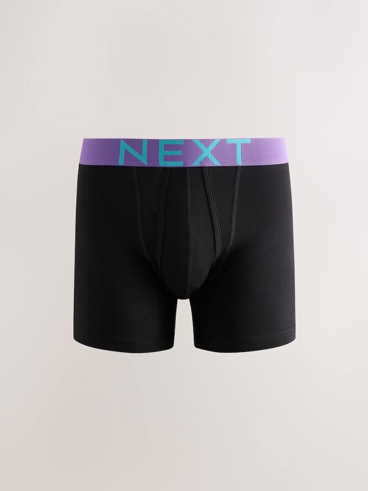 Black Bright Waistband 5 Pack A-Front Cotton Rich Boxers 5 Pack - Image 2 of 10 Black Bright Waistband 5 Pack A-Front Cotton Rich Boxers 5 Pack - Image 2 of 10