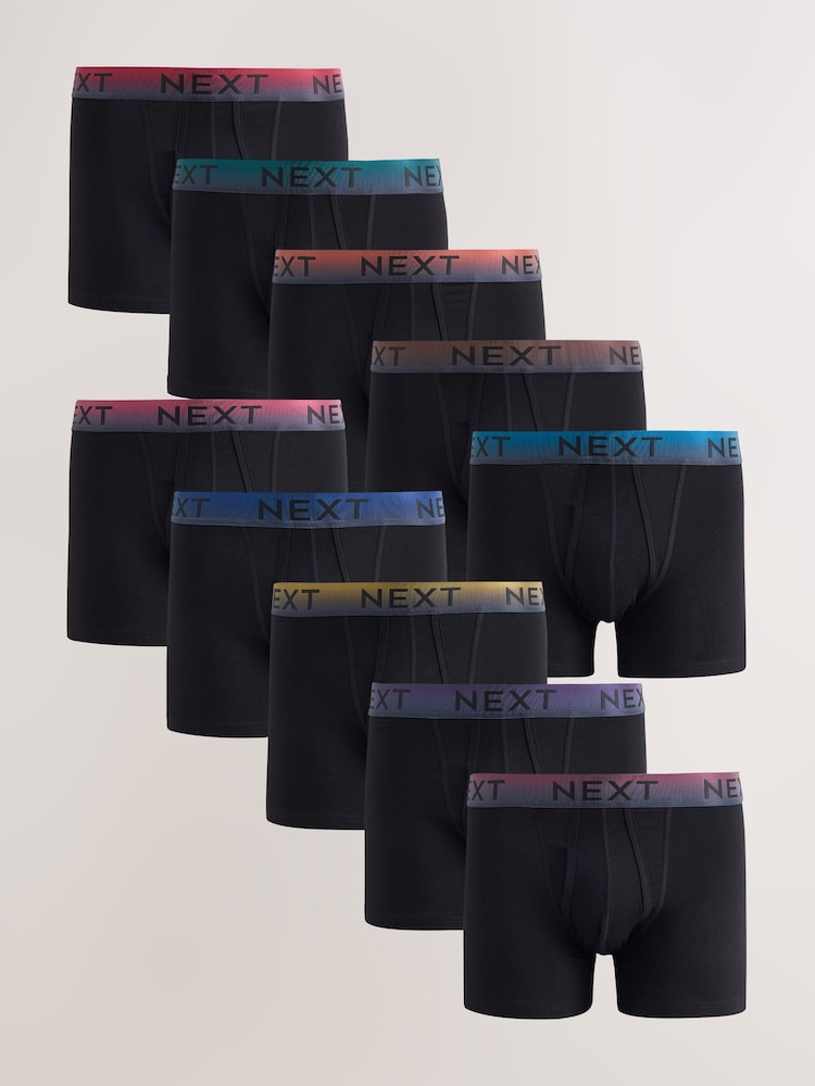 Itim at Mayaman na Ombre na Baywang - 10 Pack - Sports Long Legs Haba ng Cotton Rich Boxers - Larawan 1 ng 13