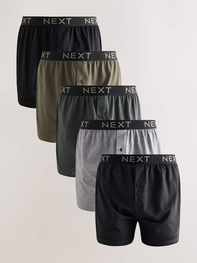 Green Stripe Marl 5 Pack Loose Boxers - Image 1 of 9 Green Stripe Marl 5 Pack Loose Boxers - Image 1 of 9