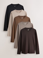 Neutral Slim Fit Long Sleeve Layering T-Shirts 5 Pack - Image 1 of 13