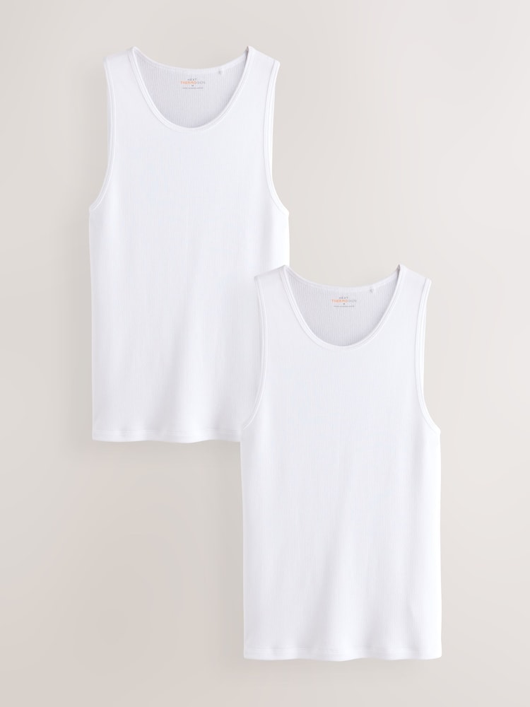 White Vest Thermal Tops 2 Pack - Image 1 of 5 White Vest Thermal Tops 2 Pack - Image 1 of 5