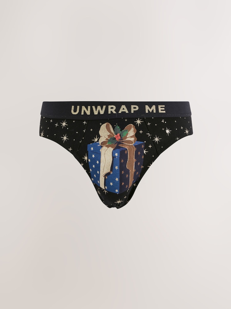 Christmas Present Brief Novelty Christmas Cotton Rich Boxers - Image 1 of 5 Christmas Present Brief Novelty Christmas Cotton Rich Boxers - Image 1 of 5