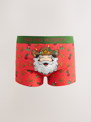 Red Ho Ho Howdy Cowboy Novelty Christmas Cotton Rich Boxers - Image 1 of 4