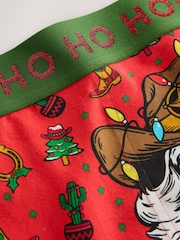 Red Ho Ho Howdy Cowboy Novelty Christmas Cotton Rich Boxers - Image 3 of 4