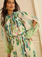 Green Ombre Animal - Love & Roses Midi kjole med ryshals - Bilde 2 av 4