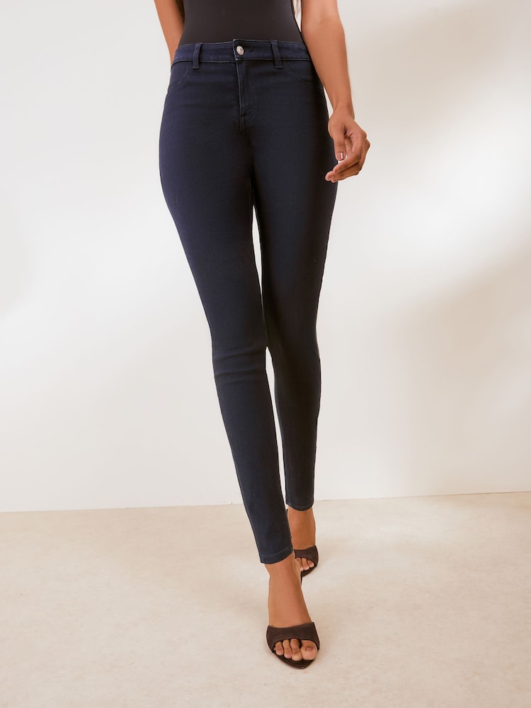 Friends Like These Denim Inky Blue High Waisted Zip Front Jeggings - Image 1 of 5