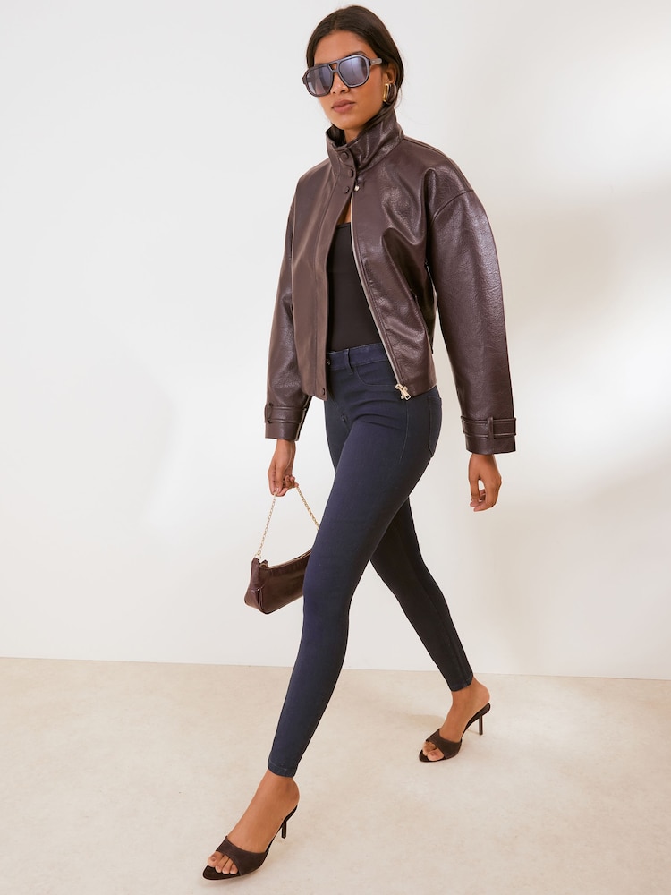 Friends Like These Denim Inky Blue High Waisted Zip Front Jeggings - Image 2 of 5