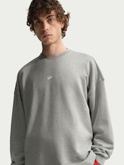 Nike Grey Heather Sportswear Club French Terry Oversized Crew Sweat Top - Image 3 of 6