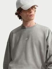 Nike Grey Heather Sportswear Club French Terry Oversized Crew Sweat Top - Image 4 of 6