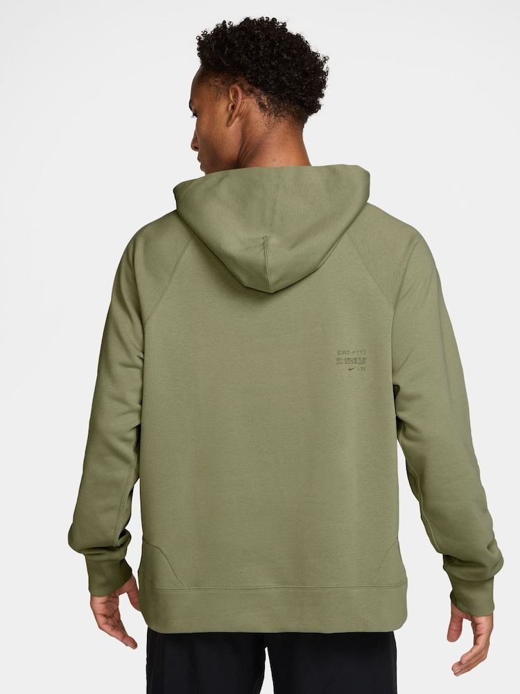 Nike Dusty Olive Green Oversized Dri-FIT Fleece Training Hoodie - Image 2 of 3 Nike Dusty Olive Green Oversized Dri-FIT Fleece Training Hoodie - Image 2 of 3