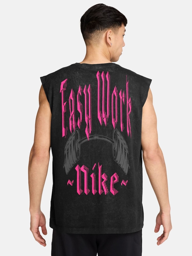 Nike Black Back Graphic 'Easy Work' Training Vest - Image 1 of 3 Nike Black Back Graphic 'Easy Work' Training Vest - Image 1 of 3
