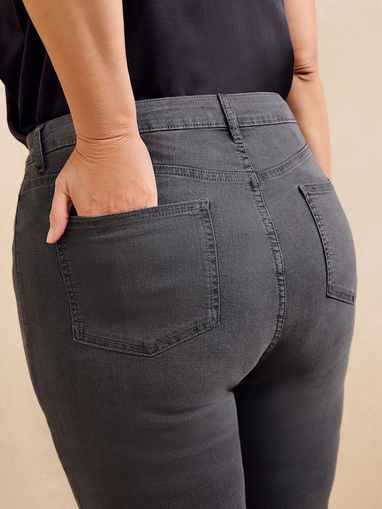 Friends Like These Grey Curve High Waisted Zip Front Jeans - Image 5 of 5