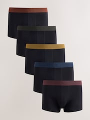 Black Rich Colour Waistband Hipster Cotton Rich Boxers 5 Pack - Image 1 of 9
