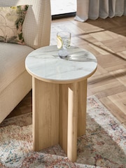 Light Natural Hayford Oak Effect Ceramic Top Side Table - Image 1 of 6